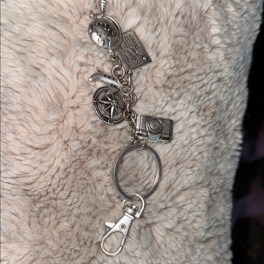 Silver Charm Keychain with Camera and Globe
